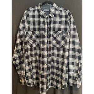 Men's Black & White Plaid Private Club Long Sleeve Button Up Shirt Size 2XL